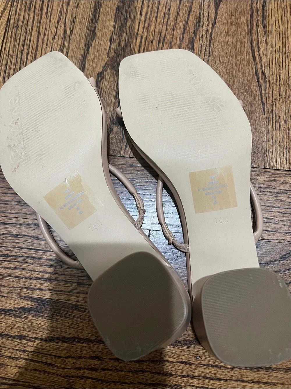Calvin Klein Women's Beige Minimalist Double-Strap Square-Toe Heels